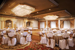 The ornate crystal chandeliers add elegance to all events